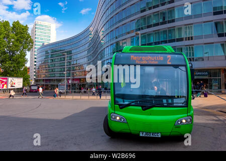 Manchester, Großbritannien - 18 Mai 2018: Metroshuttle sind Bussysteme in Greater Manchester betrieben mit drei Routen verbinden der Hauptstraße der Stadt, Fin Stockfoto