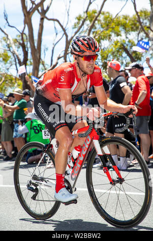 ADELAIDE, Australien - Januar 20. Johannes Fröhlinger Deutschlands und Team Sunweb auf dem Alten Willunga Hill Climb während Phase 6 Stockfoto