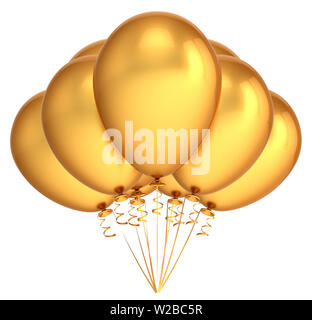 3D-Darstellung der goldenen Luftballons Bündel royal glänzend. Geburtstag Dekoration Helium ballon Gruppe gelb Luxus Urlaub Veranstaltung, Jubiläum Stockfoto