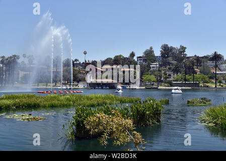 LOS ANGELES, CA/USA, 3. JANUAR 2016: Menschen genießen die peddle Boote im Echo Park in Los Angeles Stockfoto