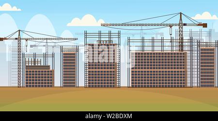 Gebäude Baustelle mit Kränen unvollendete Wohngebiet Gebäude Stadtbild Hintergrund waagrechten Stock Vektor