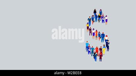 Geschäftsleute, die Masse, die sich in Form von Dollar Symbol social media Community Geld Währung Konzept Geschäft Leute Gruppe gemeinsam voll Stock Vektor