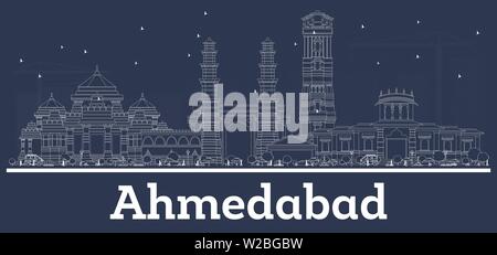 Umrisse Ahmedabad Indien Skyline der Stadt mit weißen Gebäuden. Vector Illustration. Business Travel und Tourismus Konzept mit moderner Architektur. Stock Vektor