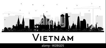 Vietnam Skyline der Stadt Silhouette mit schwarzen Gebäude isoliert auf Weiss. Vector Illustration. Tourismus Konzept mit historischer Architektur. Vietnam. Stock Vektor