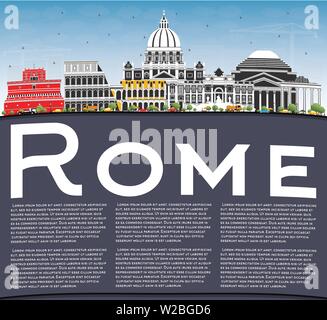 Rom Italien City Skyline mit Farbe Gebäude, blauer Himmel und Kopieren. Vector Illustration. Business Travel und Konzept mit historischer Architektur. Stock Vektor