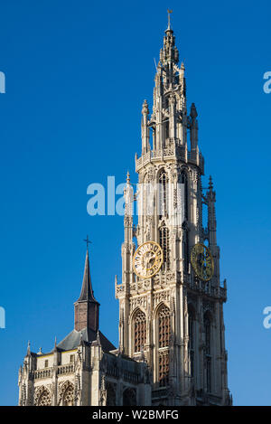 Belgien, Antwerpen, Groenplaats, Onze-Lieve-Vrouwekathedraal Turm der Kathedrale Stockfoto