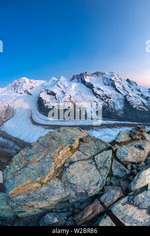 Monte Rosa Bereich & Gornergletscher, Zermatt, Wallis, Schweiz Stockfoto