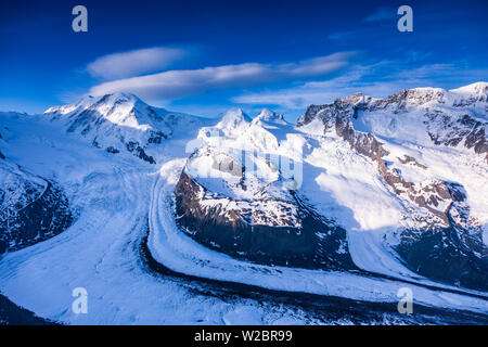 Monte Rosa Bereich & Gornergletscher, Zermatt, Wallis, Schweiz Stockfoto