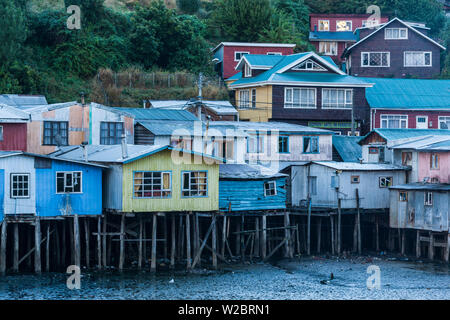 Chile, Chiloé Insel, Castro, Palafito Pfahlbauten, Stockfoto