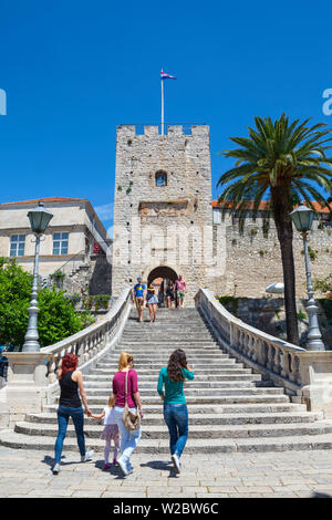 Das beeindruckende Land Gate, Stadt Korcula, Korcula, Dalmatien, Kroatien Stockfoto