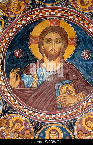 Byzantinische Fresken (12. Jh.), Kirche des heiligen Joachim und Anna, Kaliana, Troodos-Gebirge, Zypern Stockfoto