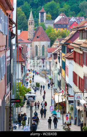 Erhöhte Blick über zentrale Einkaufsviertel, Altstad (Altstadt), Schwabish Hall, Baden Württemberg, Deutschland Stockfoto