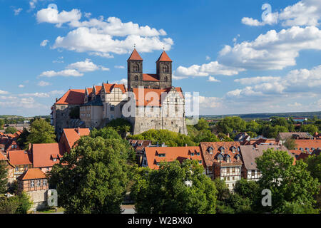 Quedlinburger Schloss und Stiftskirche St. Servatii, Weltkulturerbe der UNESCO, Harz, Sachsen-Anhalt, Deutschland Stockfoto