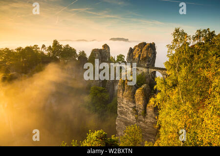 Basteibrücke, Bastei, Nationalpark Sächsische Schweiz, Sachsen, Deutschland Stockfoto