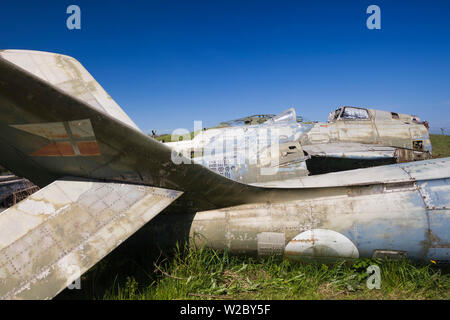 Dänemark, Langeland, Bagenkop, Langelandsfort Museum zum Kalten Krieg, Kalter Krieg Artefakte am ehemaligen NATO-Stützpunkt, Ruinen der ehemaligen dänischen Luft Forse Saber Jet Fighters Stockfoto