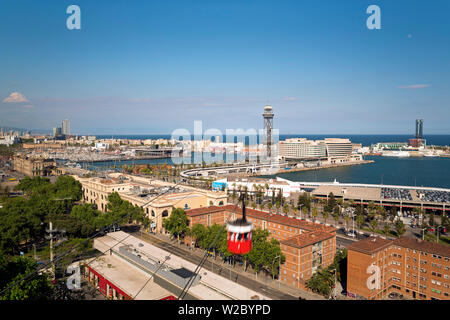 Erhöhte Blick über Port Vell, dem alten Hafen Viertel in Barcelona, Spanien Stockfoto