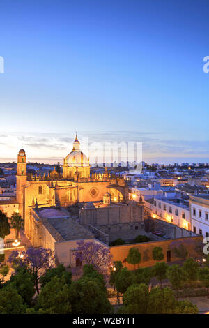 Die Kathedrale von San Salvador bei Nacht, Jerez de la Frontera, Provinz Cadiz, Andalusien, Spanien Stockfoto