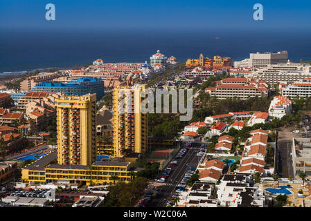 Spanien, Kanarische Inseln, Teneriffa, Playa de Las Americas, erhöhte Ansicht von Los Cristianos Stockfoto