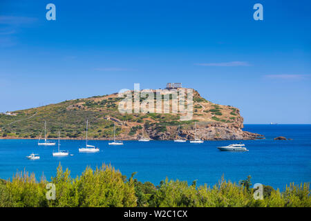 Griechenland, Attika, Kap Sounion, Sounio Bucht und den Tempel des Poseidon Stockfoto