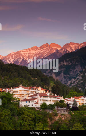 Griechenland, Makedonien Region, Litochoro, mit Blick auf den Olymp, Dawn Stockfoto