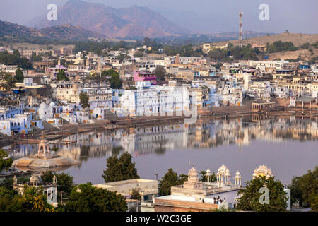 Indien, Rajasthan, Pushkar, Luftaufnahme von Pushkar Stockfoto