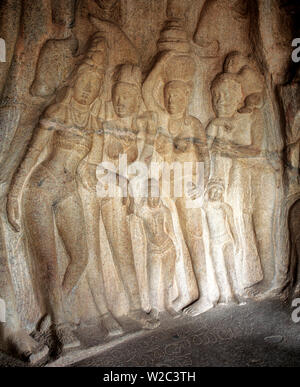 Pancha Rathas, cave Tempel (7. Jahrhundert), Mahabalipuram, Tamil Nadu, Indien Stockfoto