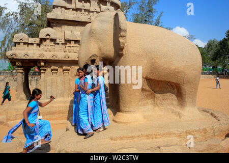 Pancha Rathas, cave Tempel (7. Jahrhundert), Mahabalipuram, Tamil Nadu, Indien Stockfoto