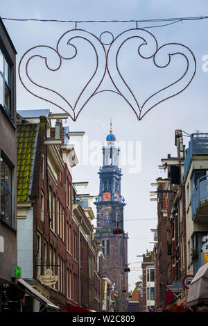 Niederlande, Amsterdam, Jordaan, Herz Dekoration und Westerkerk Kirche Stockfoto