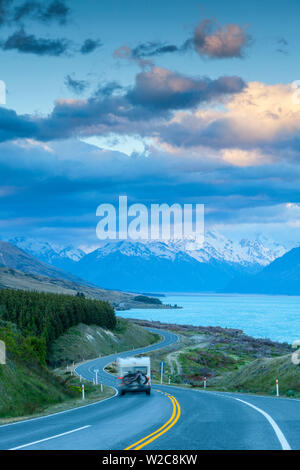 Mount Cook (Aoraki), Lake Pukaki, Mackenzie Country, Canterbury, Südinsel, Neuseeland Stockfoto