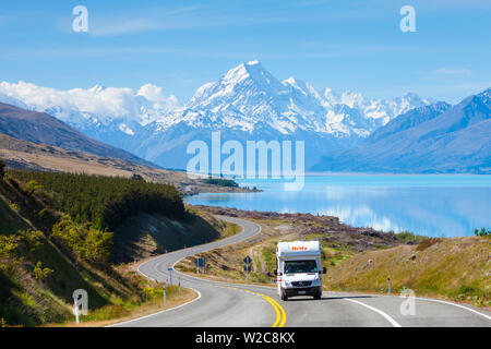 Mount Cook (Aoraki), Lake Pukaki, Mackenzie Country, Canterbury, Südinsel, Neuseeland Stockfoto