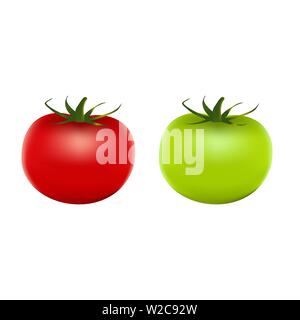 Gesundes Gemüse mit roten und grünen Tomaten, Vitamine und Mineralien auf weißem Hintergrund. Qualität Vector Illustration über Diät, eco Essen, b Stock Vektor