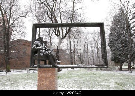 Schnee Statue des polnischen Malers Jan Matejko, Krakau, Polen, Europa Stockfoto