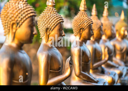 Linie der Buddha Statuen, Seema Malaka Tempel auf Beira Lake. Colombo, Sri Lanka Stockfoto