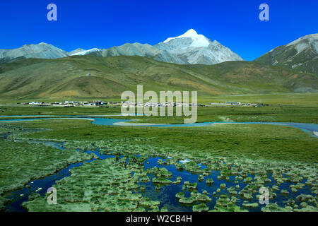 Landschaft vom Zug der Trans-Tibet-Eisenbahn, Tibet, China Stockfoto