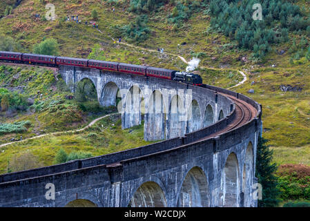 Großbritannien, Schottland, Highland, Loch Shiel, Glenfinnan, Glenfinnan Eisenbahnviadukt, Teil der West Highland Line, das Jacobite Steam Train, berühmt in JK Rowlings Harry Potter als Hogwarts Express Stockfoto