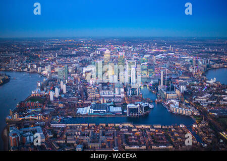 Luftaufnahme über Canary Wharf, Isle of Dogs, London, England Stockfoto