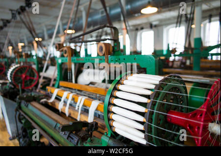 USA, Massachusetts, Lowell, Lowell National Historic Park, boott Cotton Mills Museum, das Weben, früh uns Stoff Fertigung Stockfoto