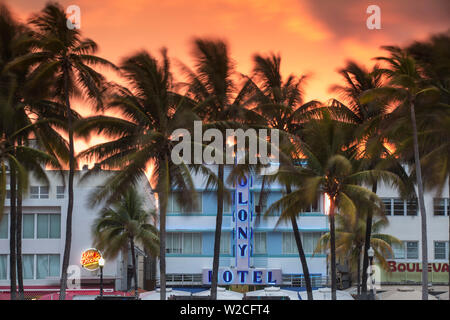 Usa, Miami, Miami Beach, South Beach, Art Deco Hotels am Ocean Drive Stockfoto