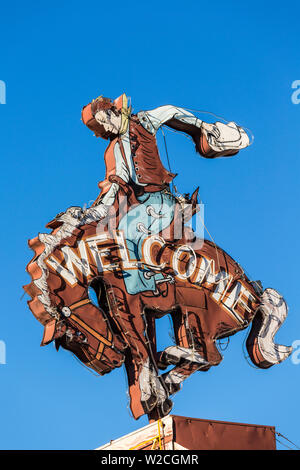 Cowboy-Willkommens-Schild, Jackson Hole, Wyoming, USA Stockfoto