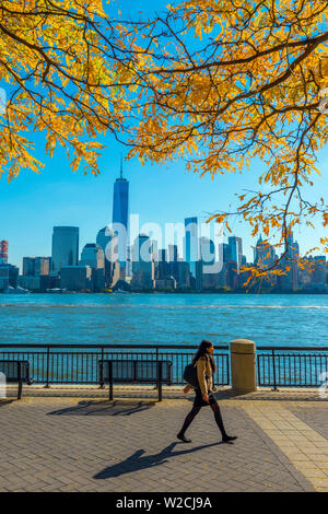 USA, New York, Manhattan, Lower Manhattan und World Trade Center, Freedom Tower, gesehen aus New Jersey, Jersey City, Paulus Hook Stockfoto