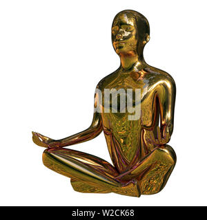 3D-Darstellung der Gold yoga Lotussitz Mann stilisierte Abbildung Bügeleisen poliert. Friedliche nirvana meditieren Geist Gleichgewicht Gleichgewicht Symbol. Menschliche mentale Guru Stockfoto