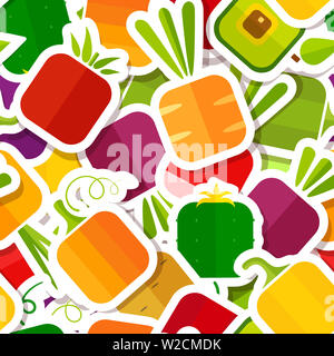 Saison Gemüsebeet Stil nahtlose Muster. Trendy food Design Aufkleber Hintergrund in modernen Farben mit quadratischen Garten Gemüse. Nette Illustration für Social Media Promotion post Design Stockfoto