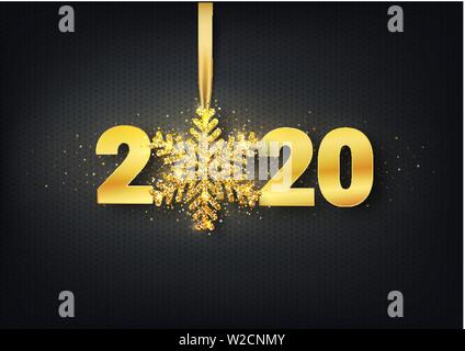 Grußkarte, Einladung mit ein Frohes neues Jahr 2018 und Weihnachten. Das gold Text mit einer Schneeflocke auf einem Ribbon, Dekoration, schimmernd, glänzend Konfetti Stock Vektor