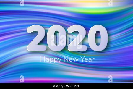 2020 Frohes Neues Jahr Hintergrund. Mehrfarbige Acryl Pinsel. Flüssige Hintergrund mit Wave Formen in Regenbogenfarben. Abstraktion für Design. Vektor Stock Vektor