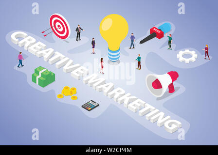 Creative Marketing Team people business Konzept mit großen Ideen und Marketing Daten und Budget mit modernen isometrische Flat Style-Vector Illustration Stockfoto