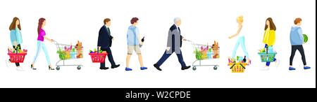 Leute einkaufen. Frauen und Männer Sammlung auf weißem Vektor-illustration isoliert Stock Vektor
