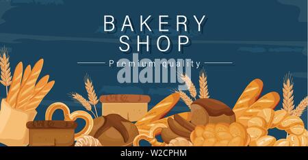 Bäckerei Vektor. Brot, Brezeln, Hörnchen Vorderansicht ausführliche Darstellung Stock Vektor