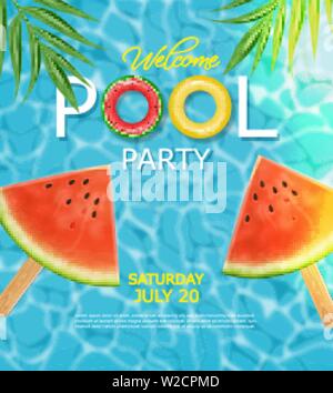 Sommer Pool und Leben ring Vektor realistisch. Kommerzielle banner Verkauf Vorlage. 3d detaillierte Wasser Hintergrund Stock Vektor