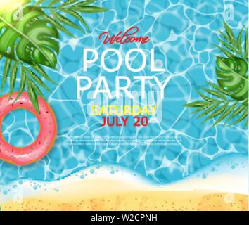 Sommer Pool und Leben ring Vektor realistisch. Kommerzielle banner Verkauf Vorlage. 3d detaillierte Wasser Hintergrund Stock Vektor
