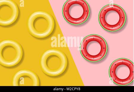 Sommer Pool und Leben ring Vektor realistisch. Kommerzielle banner Verkauf. 3d detaillierte Wasser Hintergrund Stock Vektor